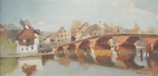 Hermann Knecht &ndash; Alte Steiner Holzbrücke mit &laquo;Storchen&raquo;